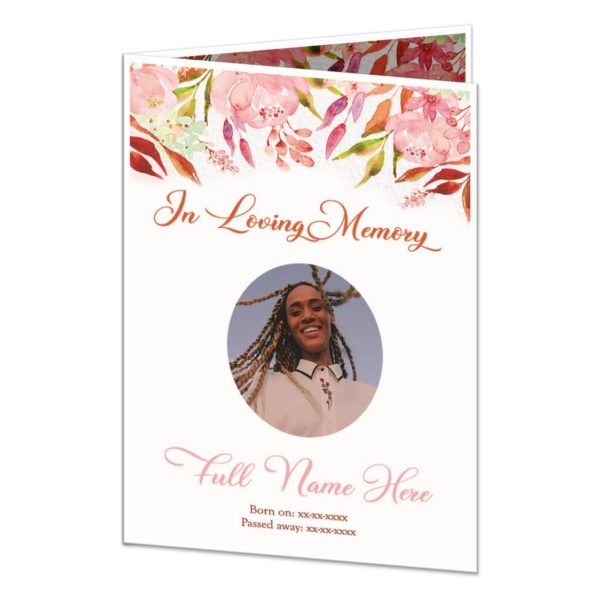 Funeral Memorial Cards Los Angeles - Floral Sign N Book Woman Sample 01